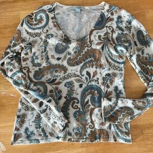 100% Cashmere Geneva Paisley Long Sleeve Top